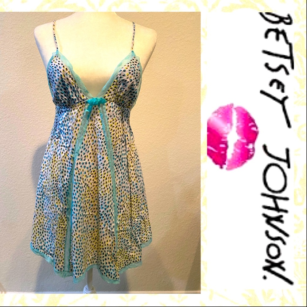“Betsey Johnson Intimates” Kitty Dot Aqua Woven Slip